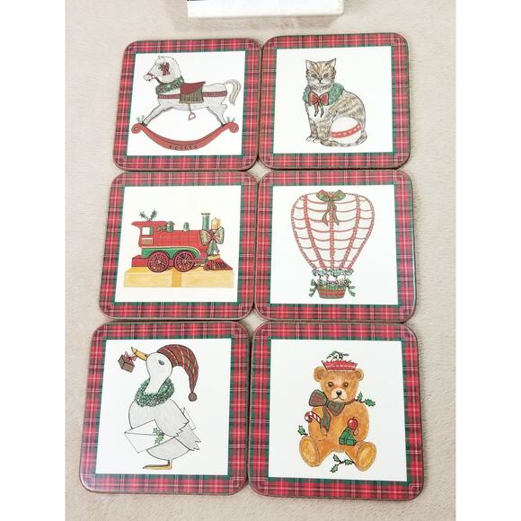 Christmas Pimpernel Coasters Tartan Holiday w/ Box Made England x6 Vtg - Picture 2 of 15
